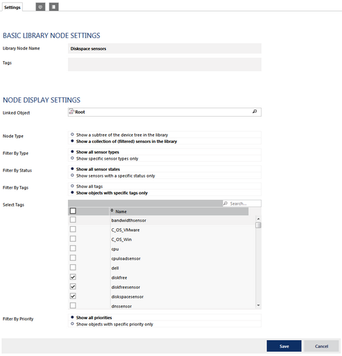 Settings of a Library with Diskspace Sensors