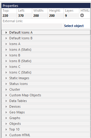 Properties Selection in the Map Designer