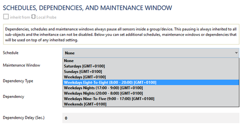 Available Default Schedules in Device Settings