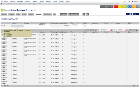 Received Syslogs on the Messages Tab